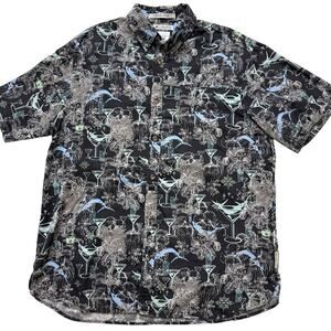 Columbia River Lodge Shirt Mens L Martini Glasses Marlins Fishing Vented